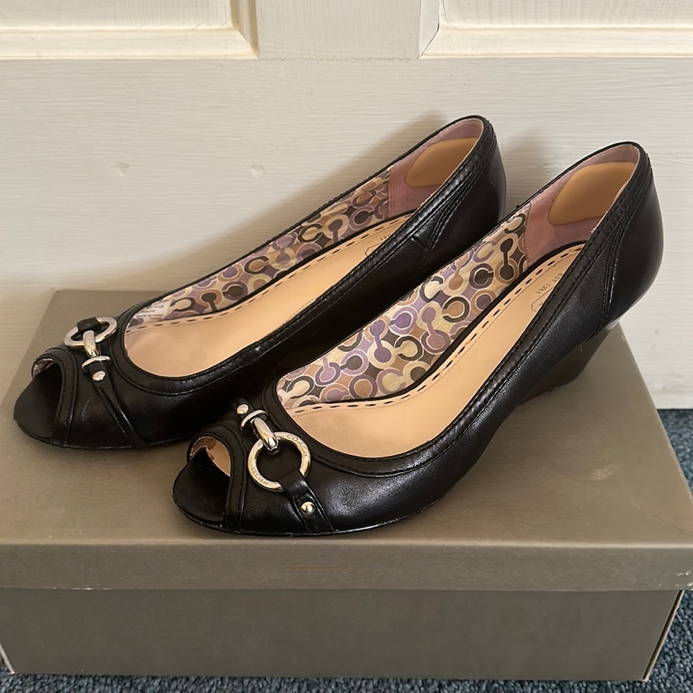 Coach wedges with peep toe and silver bit